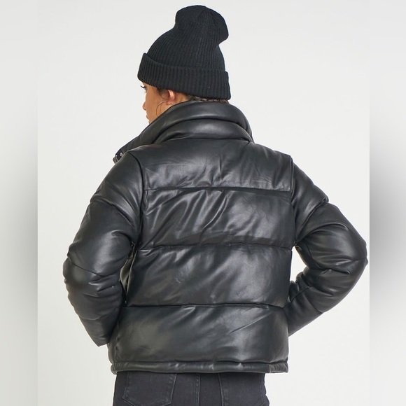 Dex Faux Leather Black Mini Puffer Jacket NWOT - Picture 2 of 11